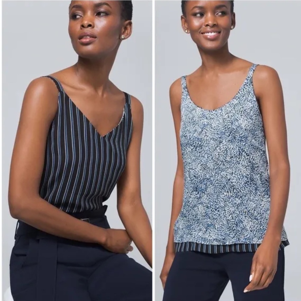 White House Black Market Navy and White Reversible Cami Tank